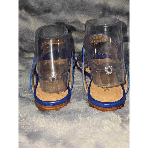 Brooks Brothers Womens Royal Blue Pebbled Leather T-Strap Thong Sandals Size 7 - Picture 3 of 6